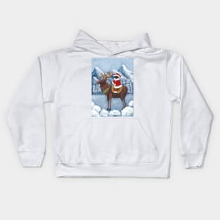 Santa Claws on a Moose Full Kids Hoodie